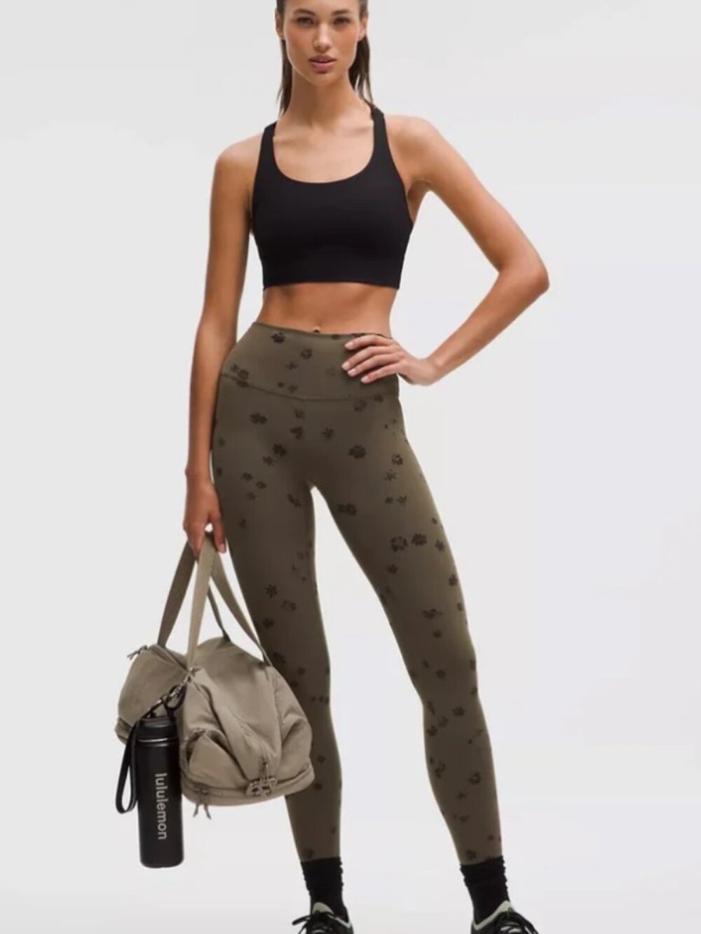 Lululemon Floral Breeze Olive Wunder Train High-Rise Tight Leggings 28", Size 8